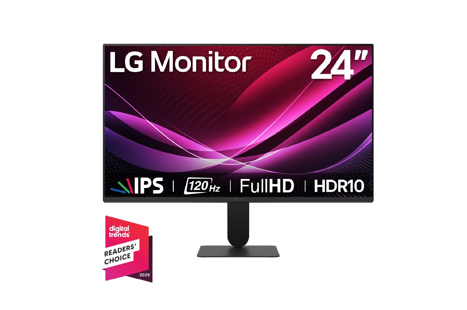 Vista frontal de Monitor LG IPS Full HD de 24" con 120Hz y diseño sin bordes 24U411A-B